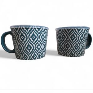🏡 Stylish Teal and White Patterned Soup Mugs (NWOT)